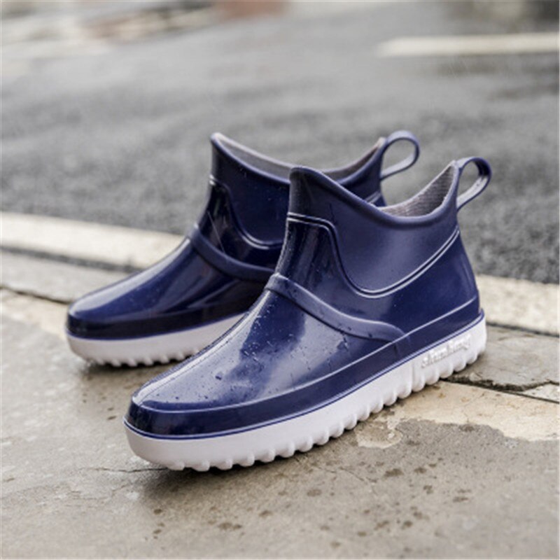 Men's PVC Waterproof Ankle Rainboots Rubber Non-slip Car Wash Kitchen Work Shoes Platform Male Booties zapatos de hombre: Blue / 8
