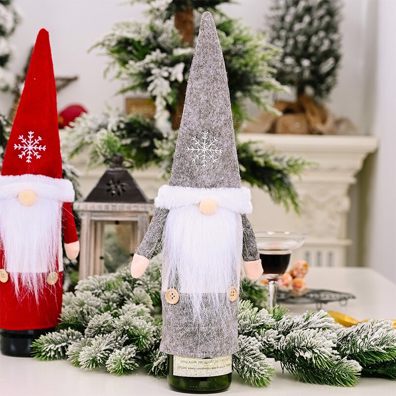 Vinflaske sag julemanden champagne ikke-vævet dukke år dekoration jul ansigtsløs dukke vin flaske dækning
