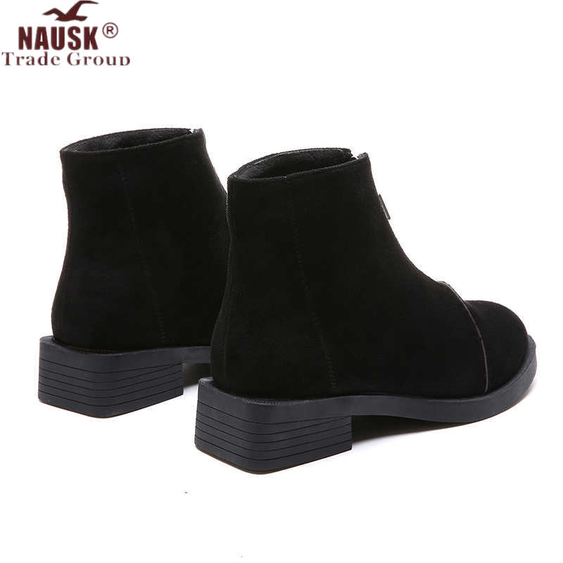 2019 quente voltar zíper preto ankle boots para mulher palmilha quente botas de salto baixo outono/inverno sapatos femininos botas de mujer