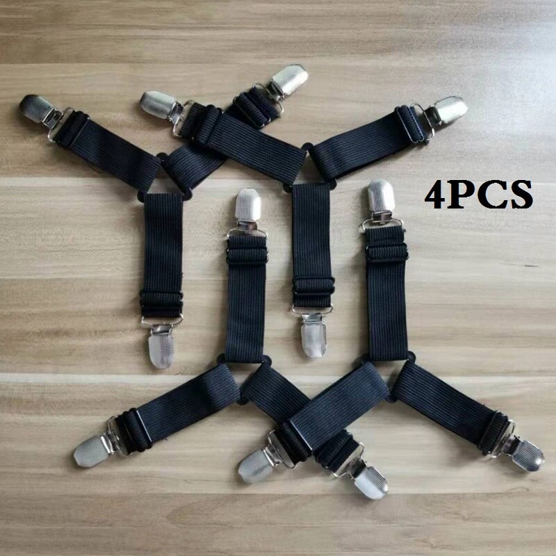Grippers Suspender Cord Hook Loop Clasps Adjustable Elastic Mattress Cover Adjustable Bed Sheet Fasteners Straps: Y15-black-4psc