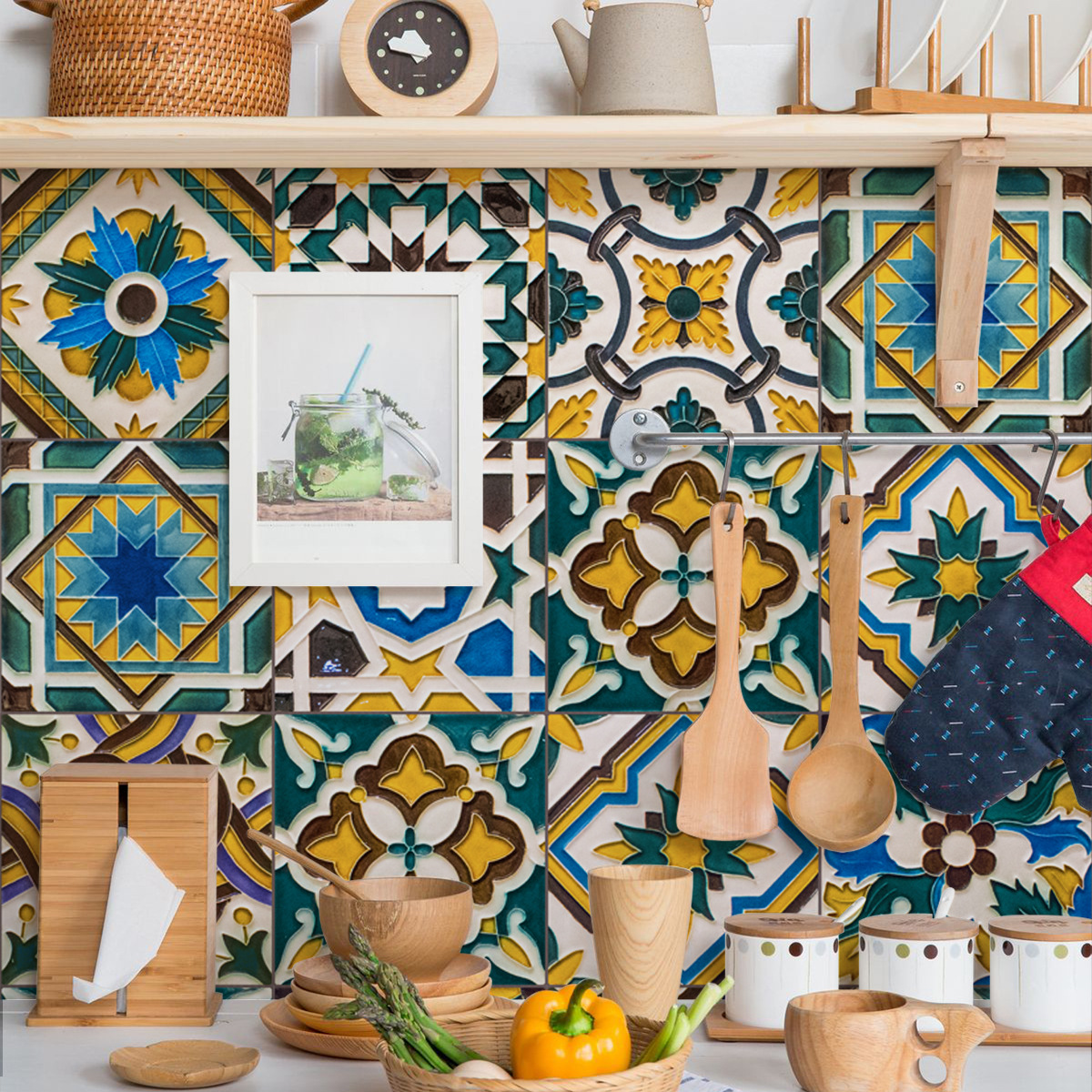 CZ128 Mediterranean style small size ceramic tile sticker kitchen bathroom bar counter window wall sticker