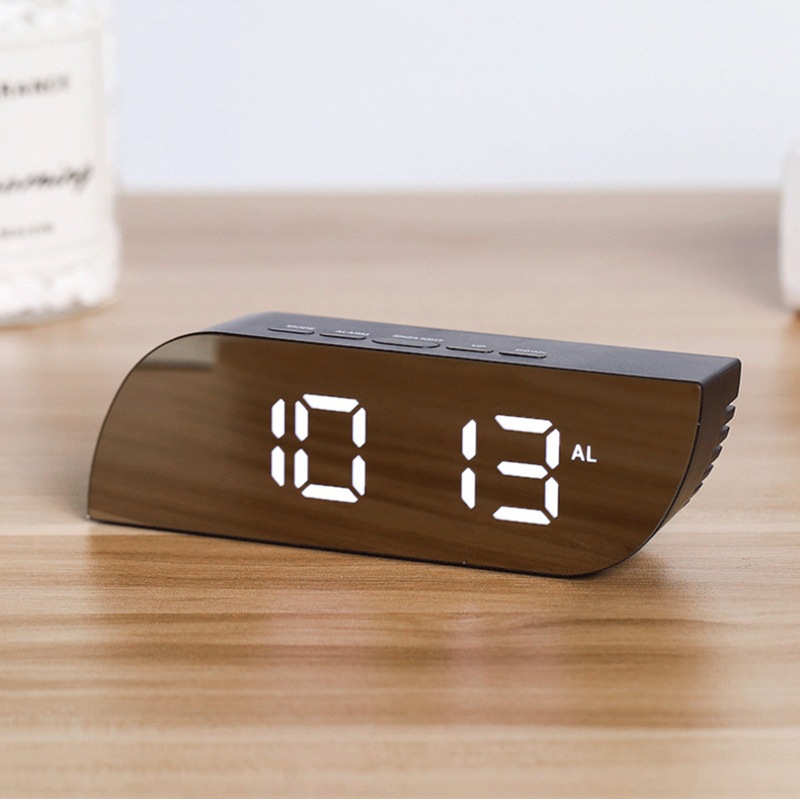 LED Digital Electronic Desktop Clock Snooze Mirror Alarm Clock Time Temperature Display Home Decorations: White  black case