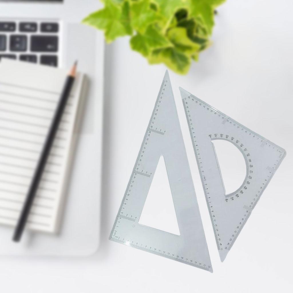 Geometry Ruler Math Tool Set Drawing Drafting Triangle Ruler W/ Grip Protractor