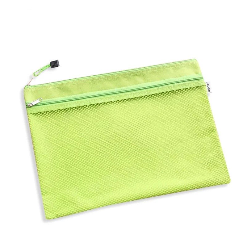 Bolsa de lona con cremallera A4, organizador de papel para documentos, bolsa protectora de almacenamiento, papelería, 2 capas, resistente al agua, novedad, 1 ud.: green