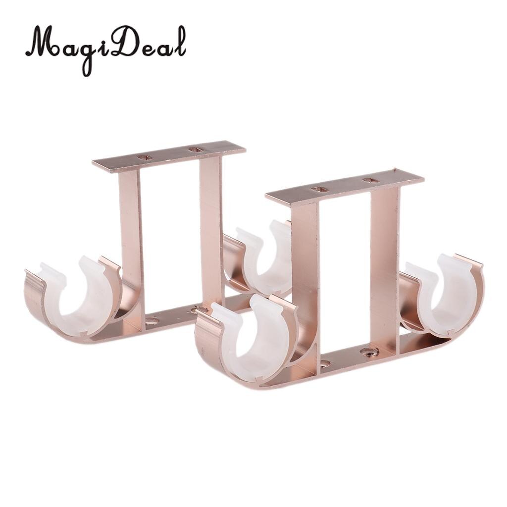 2x Aluminium Gordijnroede Pole Muur Beugels Haak Houder Dubbele Stang