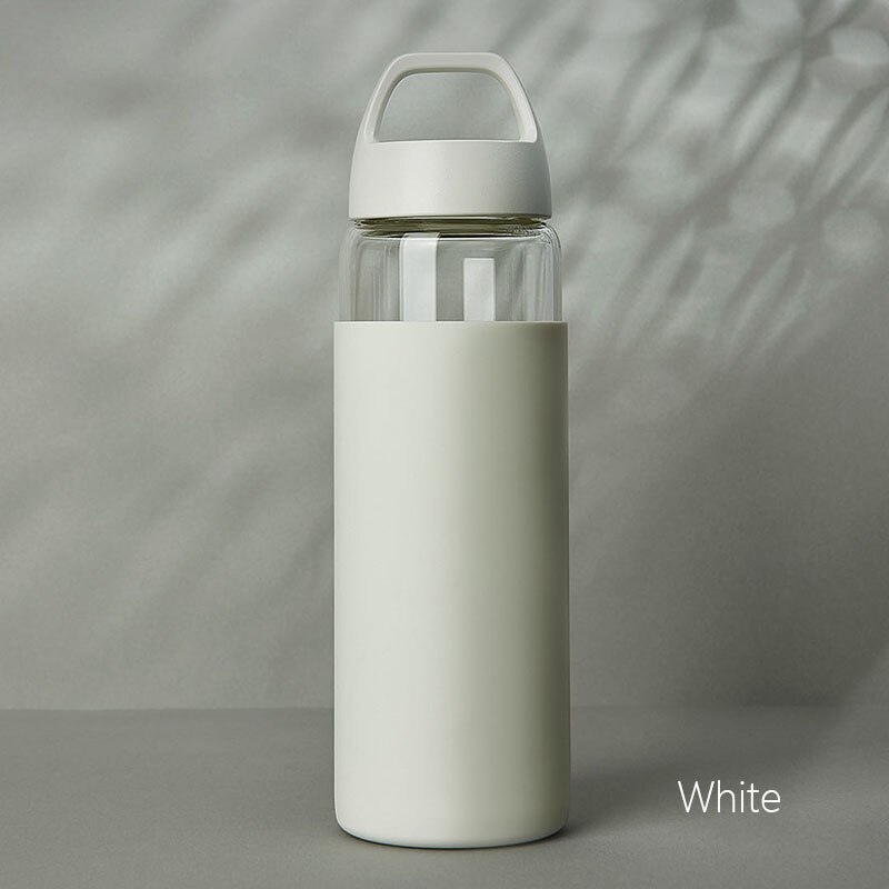 Mufor verre 480mL verre Transparent tasse bouteille d'eau chaude voyage tasse anti-déflagrant voyage verre tasse: White