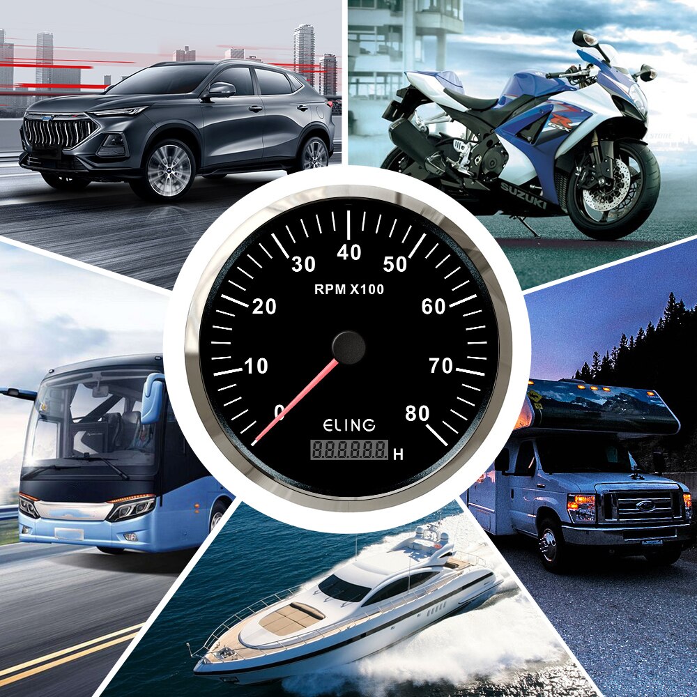 ELING Waterproof 110mm Universal Auto Tachometer Rev Counter 8000 RPM Meter 12V 24V Red/Yellow Backlight