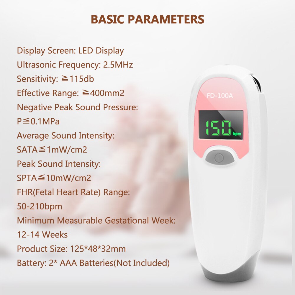 2.5MHz Doppler Fetal Heart Rate Monitor Home Pregnancy Baby Fetal Sound Heart Rate Detector LCD Display No Radiation