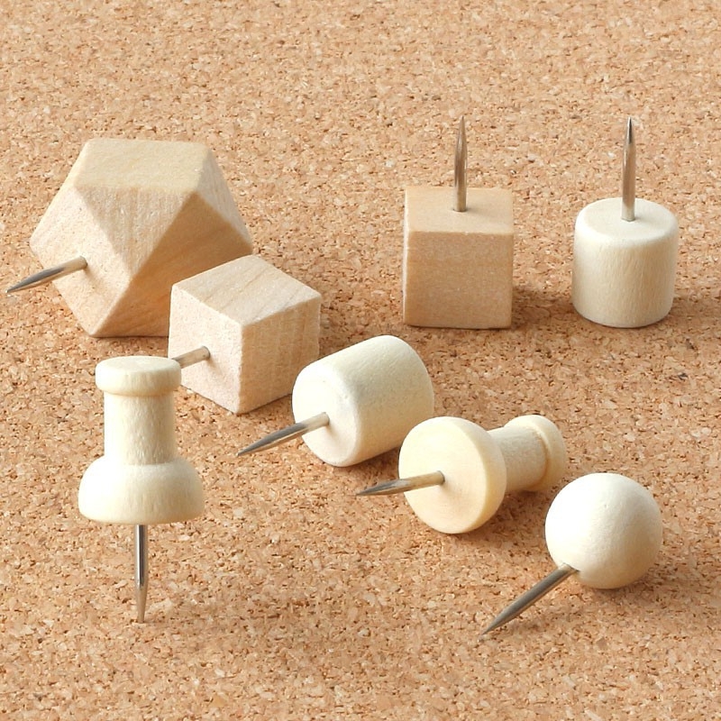 1Box Wood Push Pin Decoration Thumb Tacks Wooden Head Pin Wood Map Tacks Marking Pin For Cork Boards Bulletin DIY Craft Projects