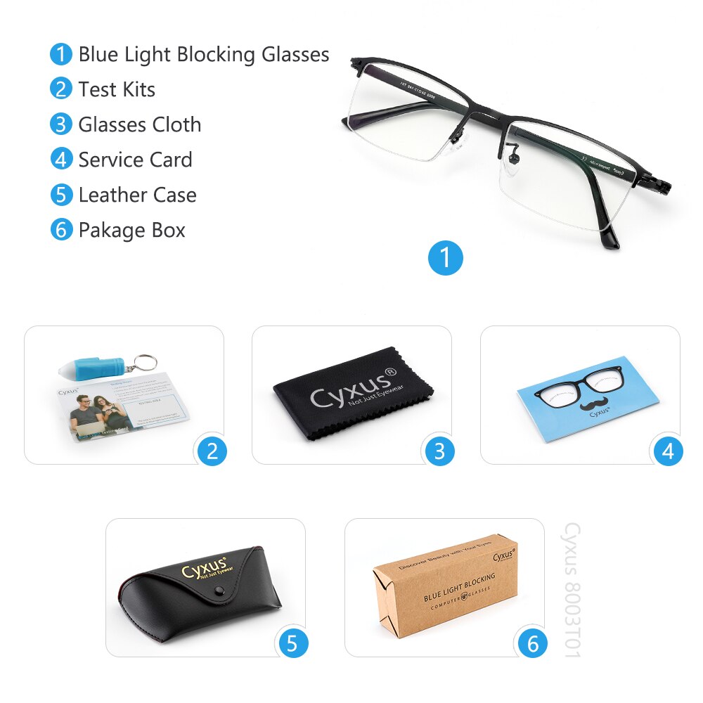 Cyxus Anti Blue Light Computer Glasses for Eye Strain Relief Half Rectangle Lightweight Frame for Mens Women Eyewear 8003