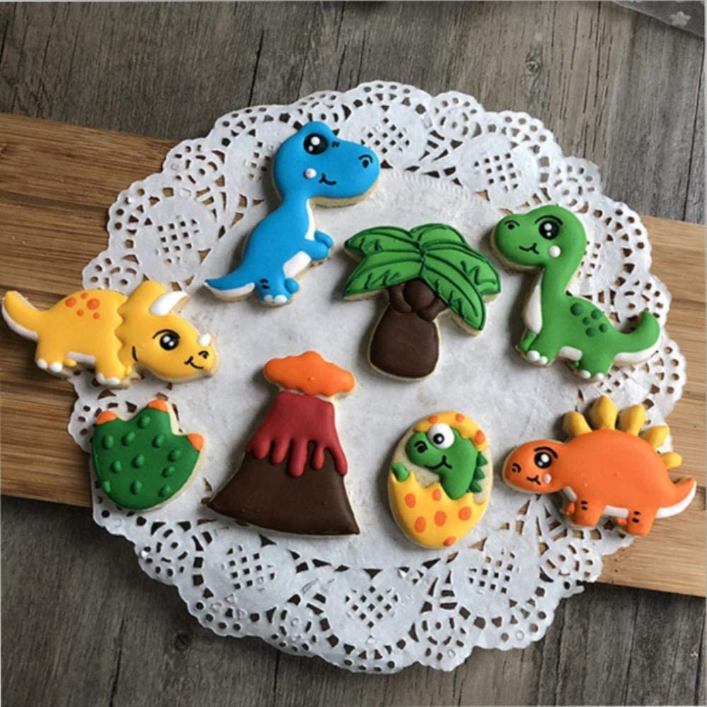 8 Stks/set 3D Dinosaurus Cookie Postzegels Plastic Cookie Biscuit Decoratie Mold Dierlijke Vorm Cookie Cutters Bakken Tools