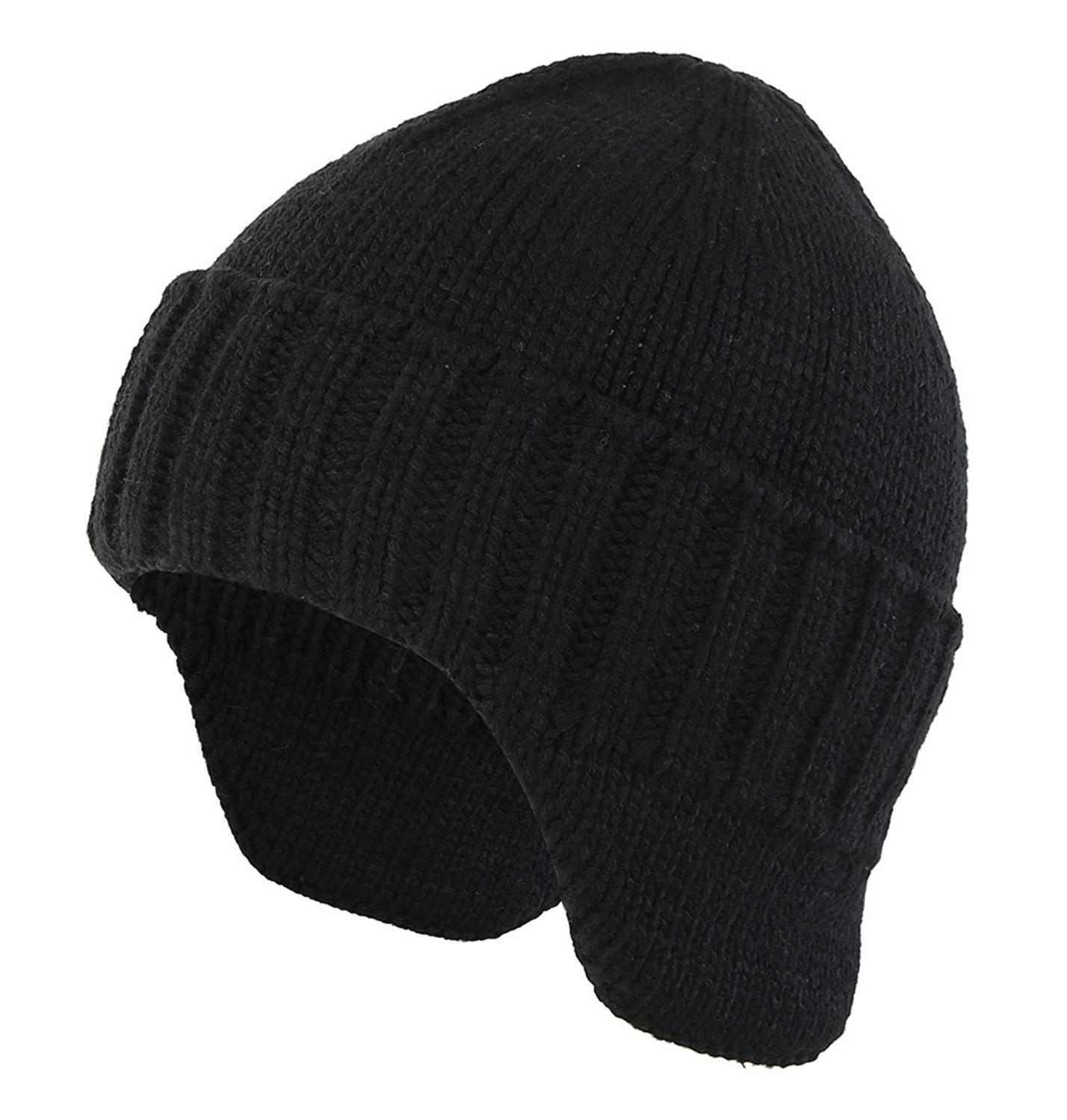 Connectyle Mens Classic Winter Tuque Knitted Skull Cap Earflap Hat Stocking Caps with Ears Warm Hat: Black