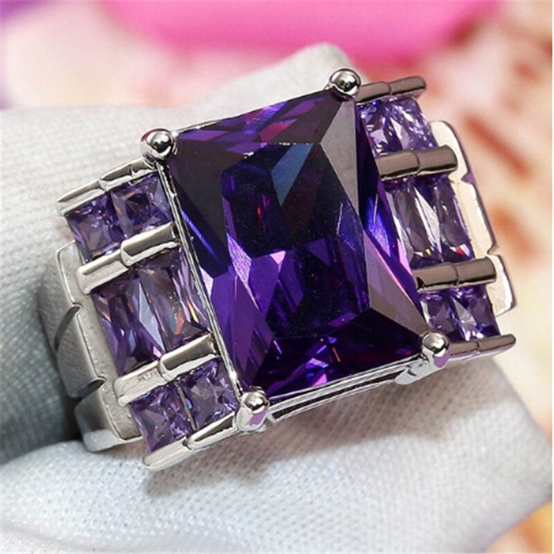FDLK Neue Lila Prinzessin schneiden AAA Zirkonia Hochzeit Ringe für Frauen Silber Farbe Schmuck Beste