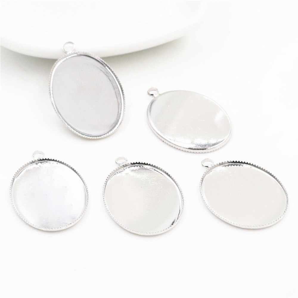 10 Pcs 18X25 Mm 6 Kleuren Plated Copper Oval Tand Cabochon Base Cameo Instellingen Cabochon Cameo base: Rhodium