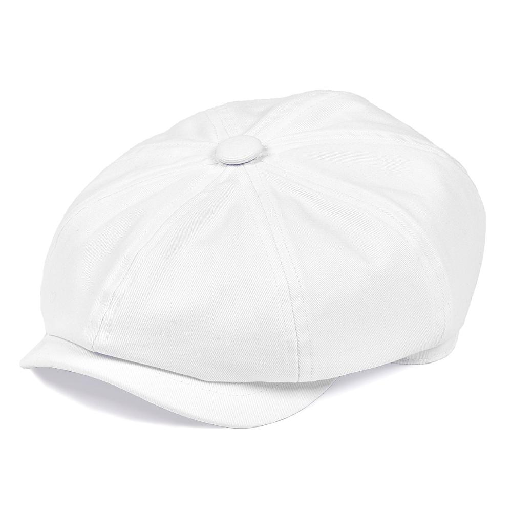 BOTVELA White Twill Cotton Newsboy Cap for Men Women Classic Cabbies Driver Apple Caps Gatsby Flat Hat Baker Boy Headpiece 003