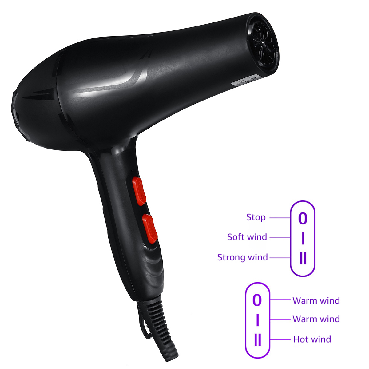 2000W forte puissance éolienne sèche-cheveux électrique sèche-cheveux souffleur à faible bruit + buse 220V sèche-cheveux pour maison Salon hôtel