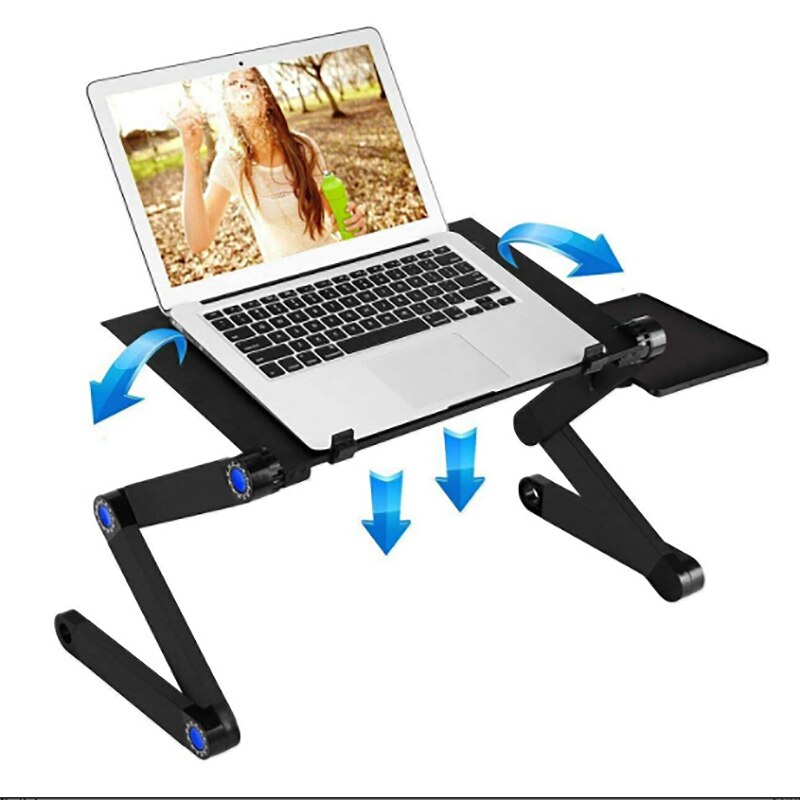 Notebook-skrivebord, bærbart multifunktionelt foldbart dobbeltventilator-køleskabscomputerstativ med musemåttebakke