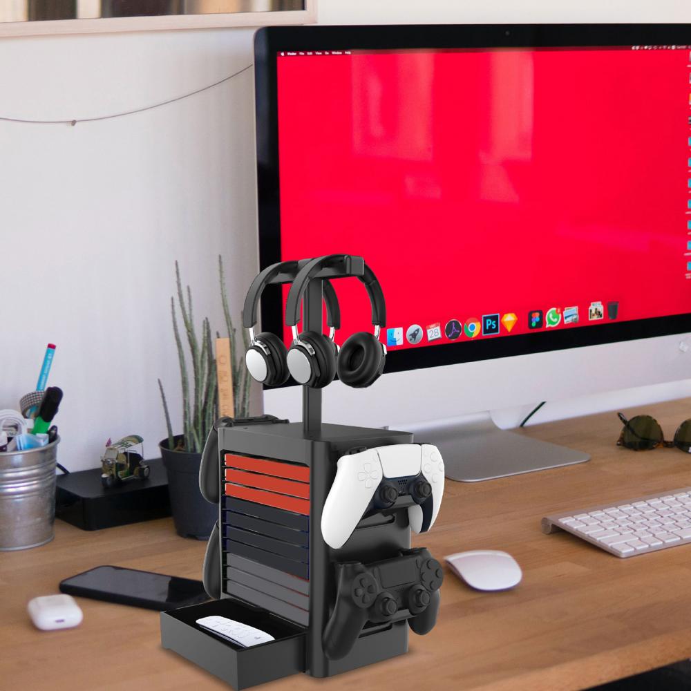 Vertical Game Storage Rack Multi-use Headset Games Disck Holder for PS5 Game Games Accessories CD Video Game Storage