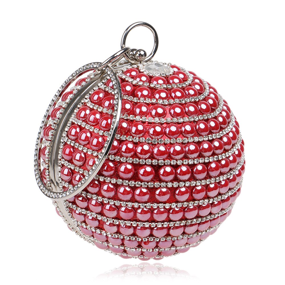 Luxe damestassen balkleurige diamant parel kralen feest avondtassen luxe handgemaakte dames handtas met armband: Rood