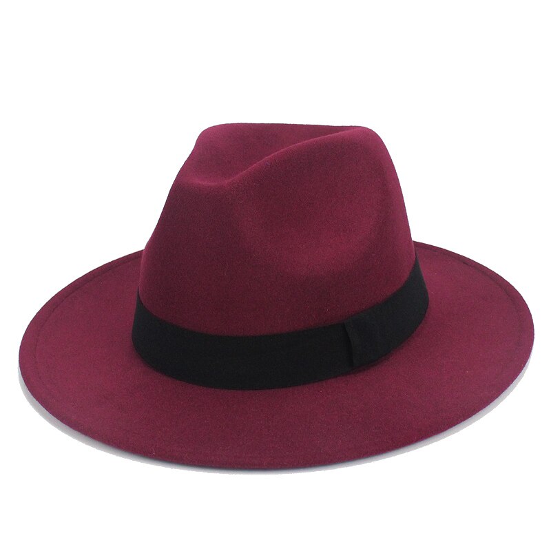 Musta jazz fedoras naisille vintage leveä lieri fedora hattu floppy cloche miehet gangsteri hattu chapeu rento kiinteä vaaleanpunainen punainen luut: E