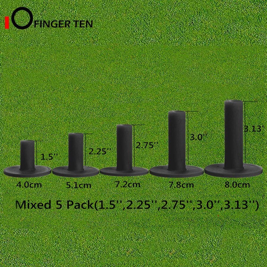 Tees de Golf durables en caoutchouc noir, support de balle à hauteur mixte de pièces/ensemble &quot;1.5&quot; 2.25 &quot;3&quot; 2.75 &quot;pour la pratique des plages de conduite, tapis, 5 3.13