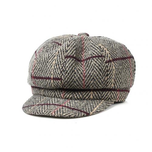 Høst vinter kvinner rutete bomull flat cap topphatt casual beret cap: Lett khaki