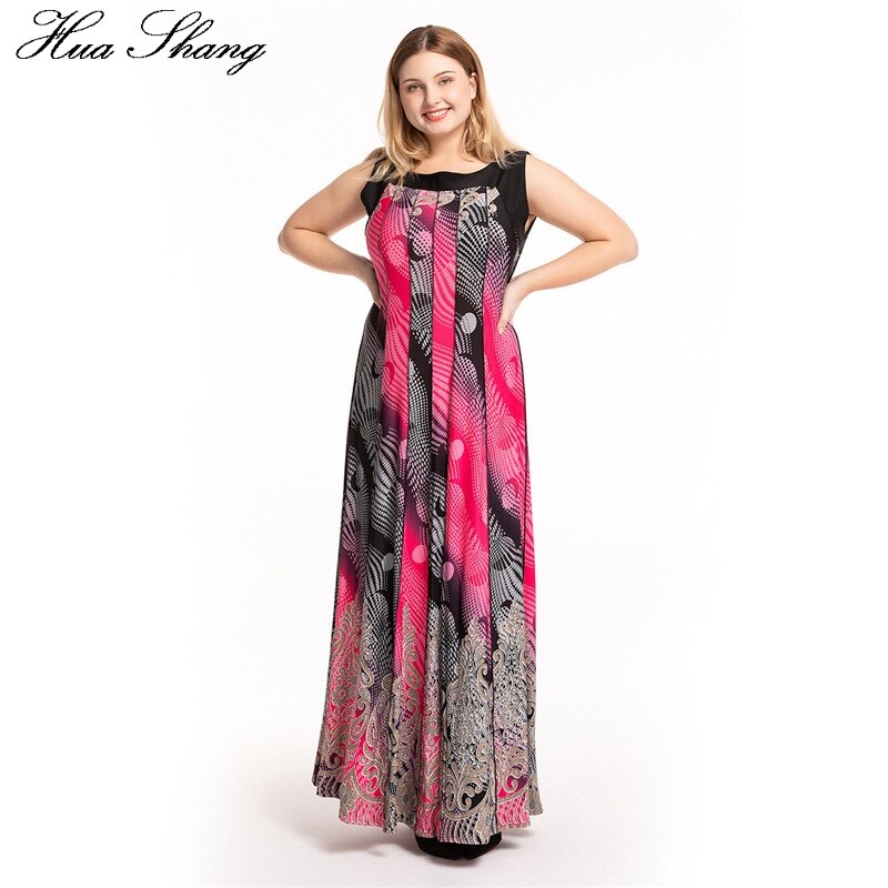 6XL Plus Size Boho Jurk Lange Vrouwen Zomer O Hals Mouwloos Dot Bloemenprint Bohemian Beach Jurk Rood Dames Tuniek zonnejurk