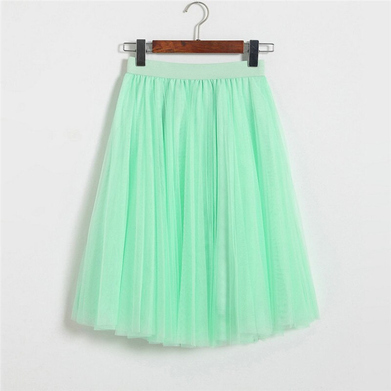 Faldas de tul para mujer negro gris blanco adulto tul malla falda elástica de cintura alta Falda Midi plisada Jupe Mujer