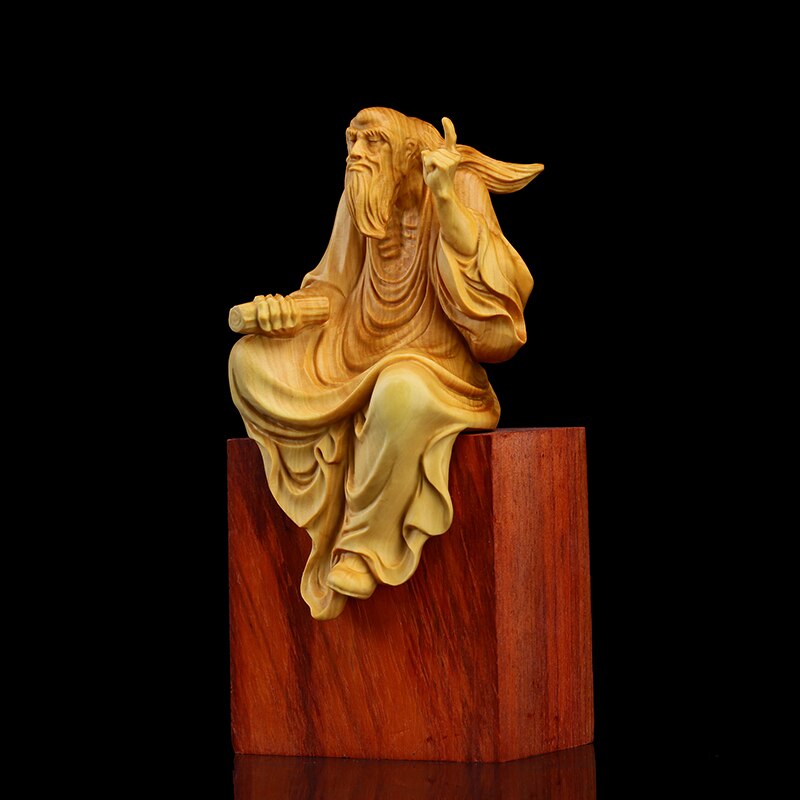 Boxwood 11cm Laozi Preach Sculpture Taoism Figurines Feng Shui Wood Statue Lao Tzu Zen Collection Home Decor