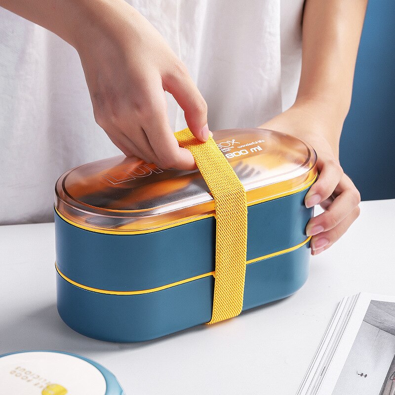 800ml Double Layer Lunch Box With Soup Cup Healthy Material Bento Boxes Microwave Food Storage Container Lunchbox