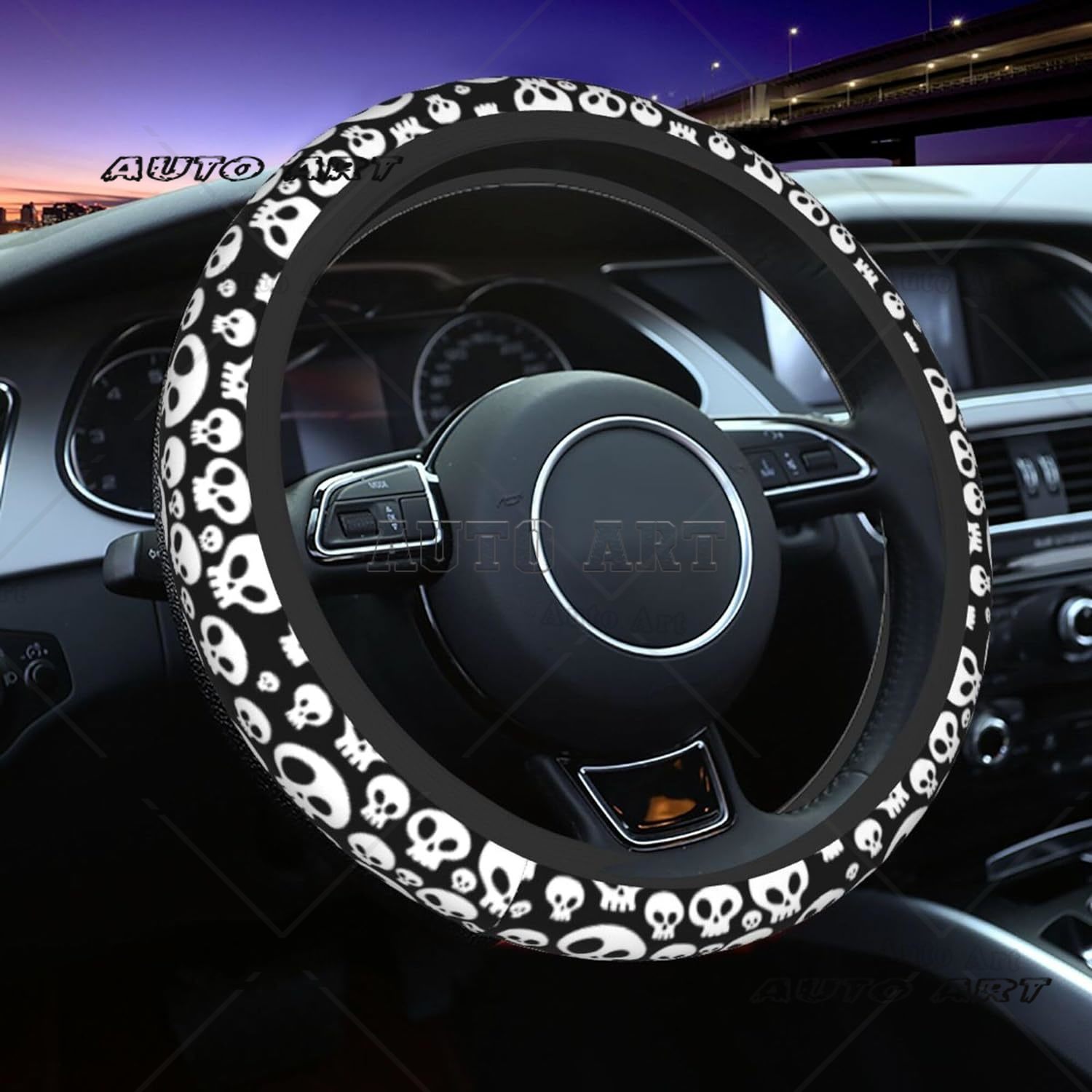 Steering Wheel Cover White Skull Goth Horror Black Neoprene Steering Wheel Protector Universal Fit Most Car Sedans 15 Inch: black
