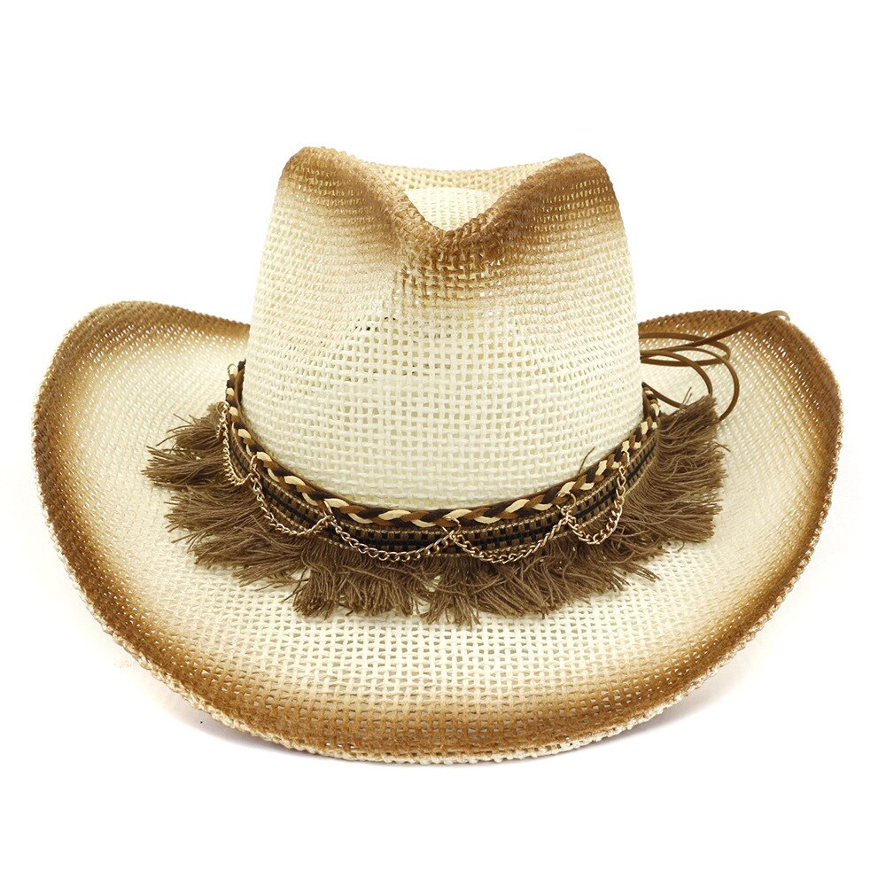 Frühling Sommer Wilde Herren Stroh Hüte Männer der Frau der Westlichen Cowboy-Hut Sonnenhut Großen Strand hut: Elfenbein