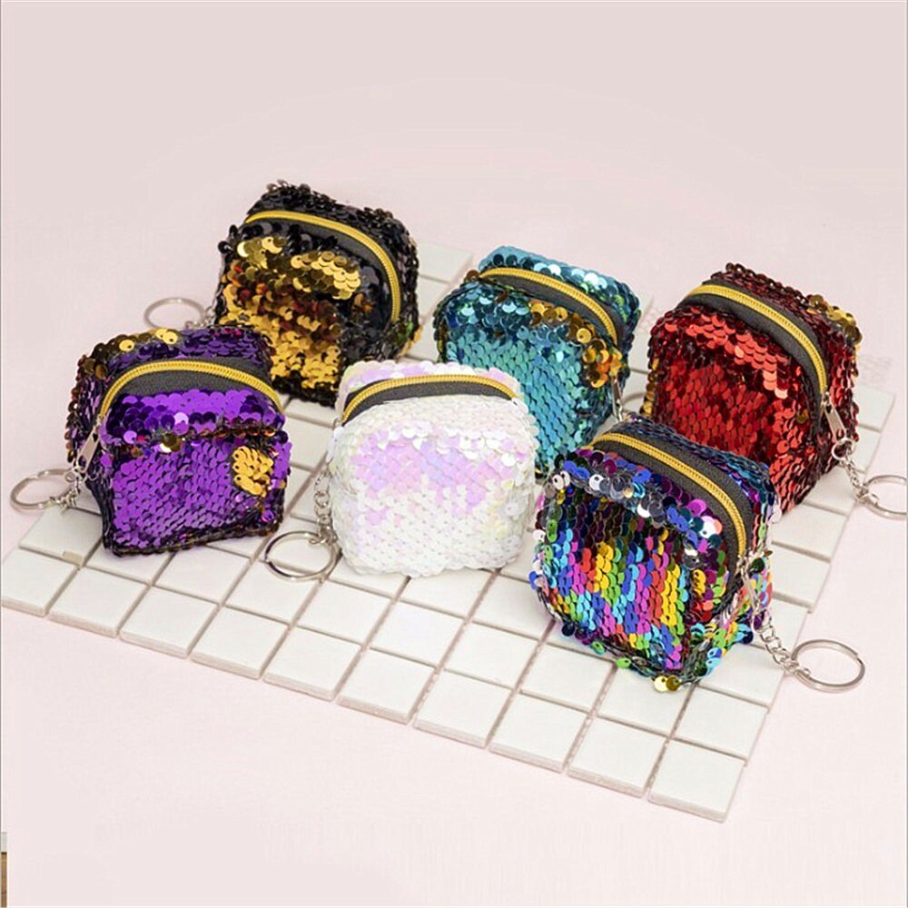 Sequins Mini Wallet Zipper Clutch Pouch Portable Women oin Purses Handbags Card Holder Keys Earphone Bags