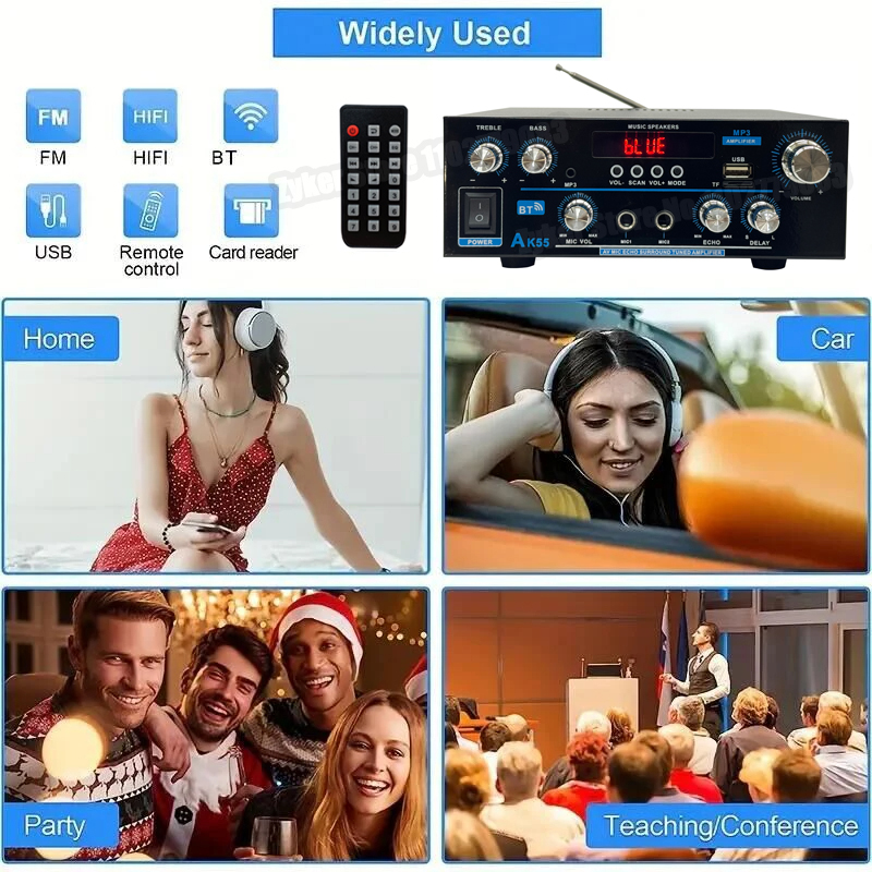 AK55 Wzmacniacz cyfrowy HiFi Max Power 90Wx2 Channel 2.0 Bluetooth Surround Sound AMP Głośnik do domowego samochodu BT 5.0 Wzmacniacz audio