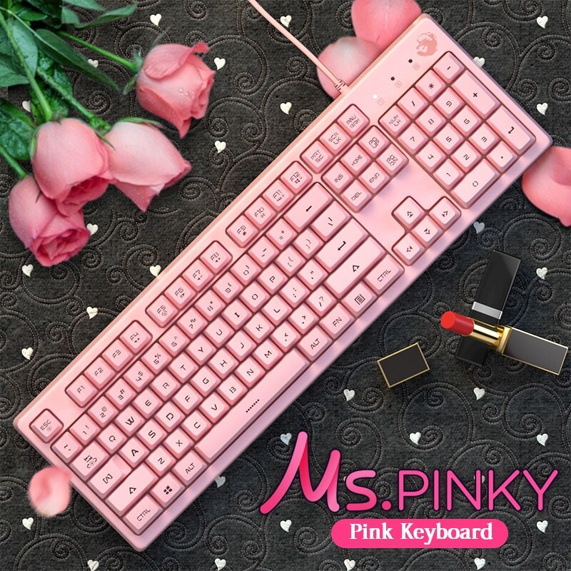 Pink Keyboard Mouse Set 2400/4800DPI Optional Mouse Wired 104 Keys Luminous Gaming Keyboard and Mouse Combos for Notebook PC