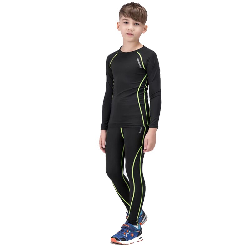 Jongens Running Pak Basketbal Compressie Leggings Fitness T-shirt Lange Mouwen Winter Outdoor Jogging Pak Trainingspak