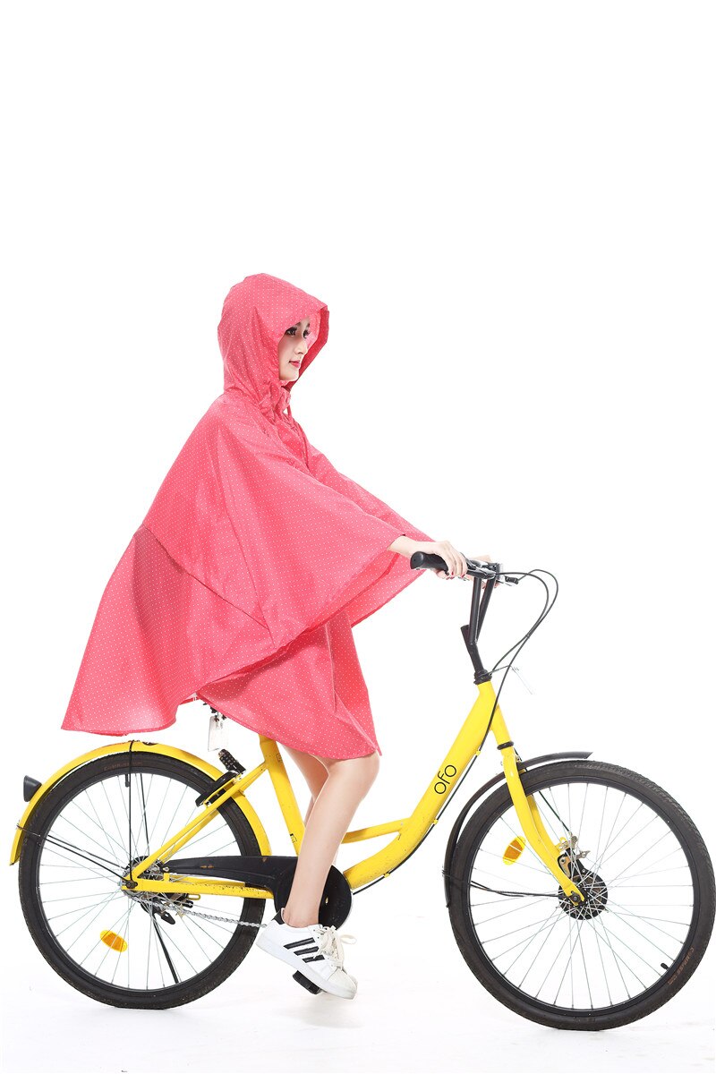 FreeSmily aincoat women cute trench coat female waterproof free breathing rain coat ponchos long travel Cycle RAINWEAR: PINK DOTS