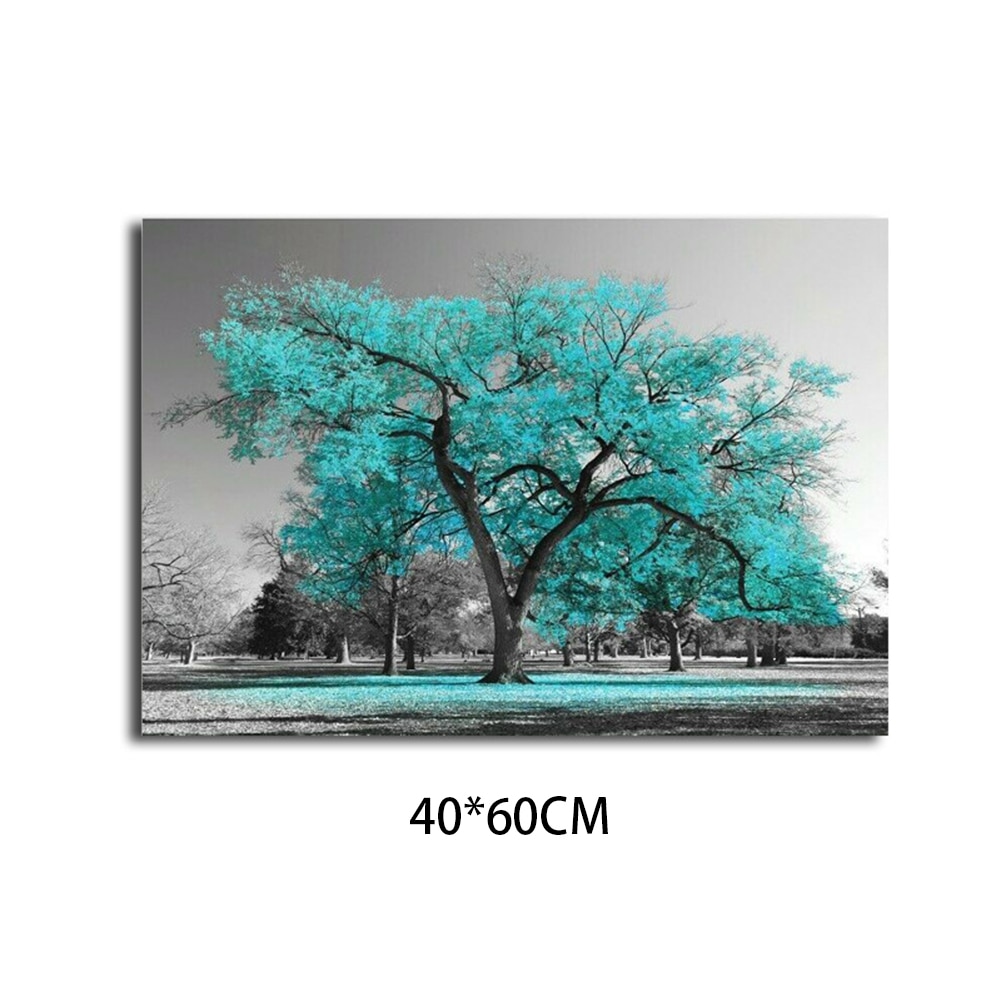 Grote Boom Teal Turquoise Bladeren Zwart Wit Canvas Wall Art Foto Print Decor Moderne Stijl Canvas Print Schilderen