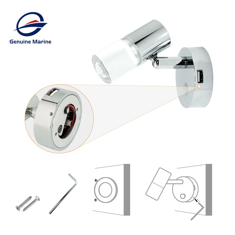 Interruptor táctil para cabecero de Luz de Lectura LED, 24V, 3W, con puerto USB