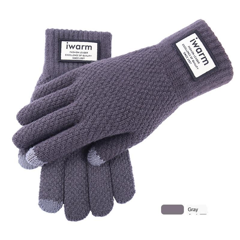 Touch Screen Gloves Men's Jacquard Plus Velvet Winter Thick Knitted Warm Woolen Gloves