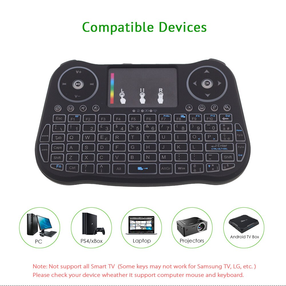 MT08 Italian Mini Keyboard Colorful Backlit 2.4GHz Wireless Keyboard with TouchPad Mouse for Android TV Box Mini PC KM9 KM3