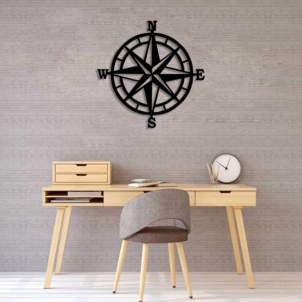 Compass South North East West Wall Room Home Accessory Wooden Table 50x50cm