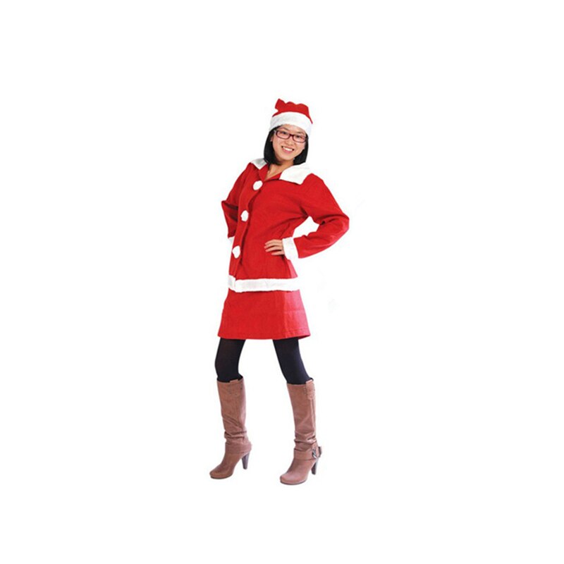 Jul män och kvinnor jultomten kostym prinsessklänningar skägg pojkar kläder set med hatt barn röda barn kläder outfits: Vuxen dam