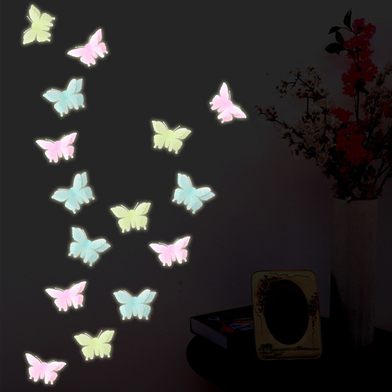 6 pcs/ pack Three-dimensional Butterfly Luminous Toy Glow in Dark Toys Room Stickers for Kids Bedroom Random color