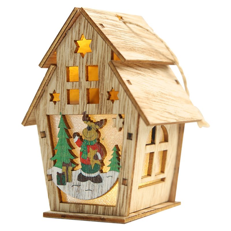 Chalet led valo puinen joulu talo roikkuvat lelut puu kodin sisustus koristeet riippuva festivaali xmas: Kaksinkertainen kattohirvi
