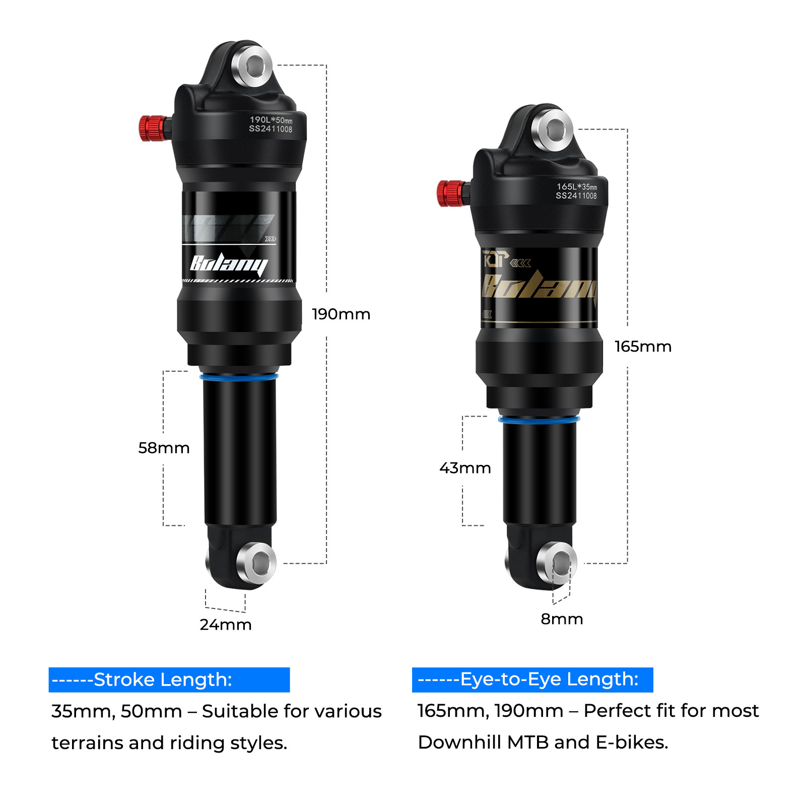BOLANY MTB Air Rear Shocks Absorber 165x35mm 190x65mm Mountain Bike Air Suspension Absorber Hydraulic Shock Bike Parts Downhill