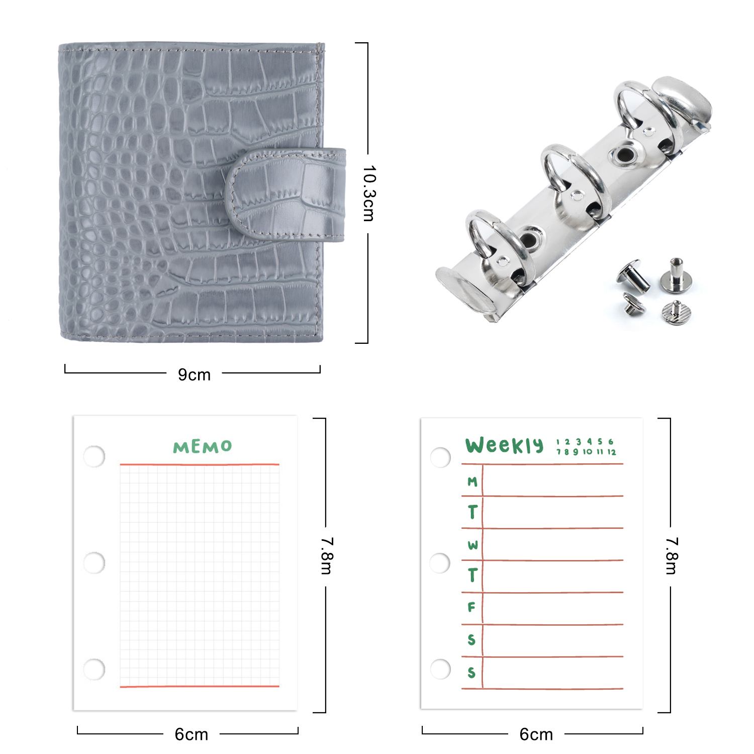 Moterm regular  a9 kokosormukset suunnittelija croc grain lehmännahka 3- reikää minisormuksia muistivihko 19mm sormuksella järjestäjän matkapäiväkirja