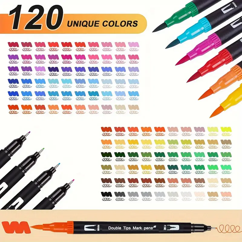 Marcadores de punta de pincel de 72/120/168 colores, marcadores artísticos, bolígrafos de pincel de doble punta, marcadores para colorear para libro de colorear, bolígrafos de pincel para letterin