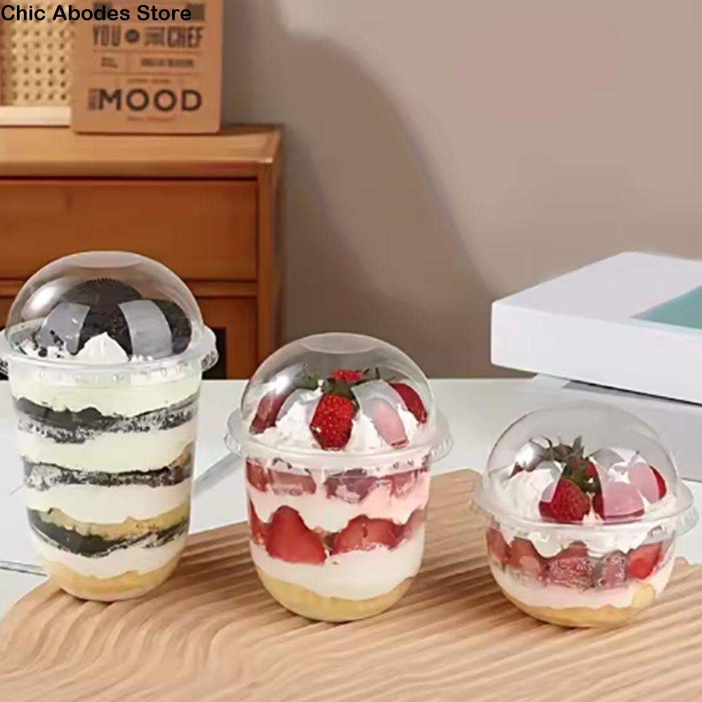 50pcs 250/360/500ML Disposable Cake Cup Transparent U Shaped Ice Cream Cup with Dome Lid Plastic Dessert Cup Business