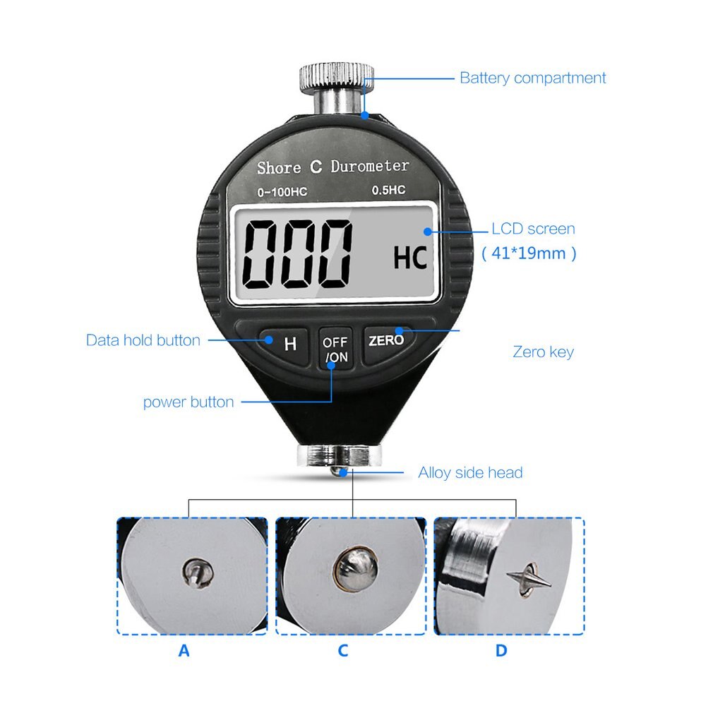 Digital Shore Hardness Meter Durometer Digital Hardness Tester Shore 0-100H A/C/D For Plastic Leather Rubber Multi-resin